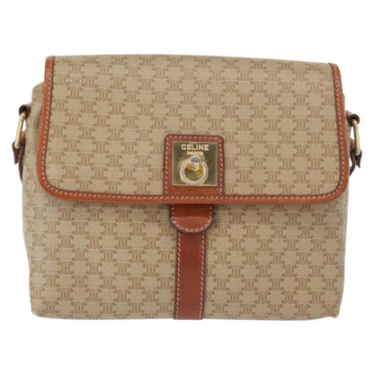 Celine Vintage Macadam Shoulder Bag Canvas and Leather, BEIGE, CANVAS, Shoulder bag