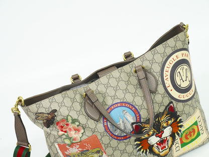 Gucci Courrier Convertible Soft Open Tote GG Coated Canvas with Applique, BEIGE, CANVAS, Tote bag