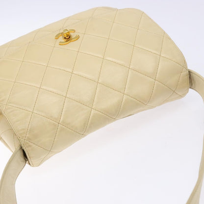 Chanel Vintage CC Flap Crossbody Bag Quilted Lambskin, BEIGE, LEATHER, Shoulder bag