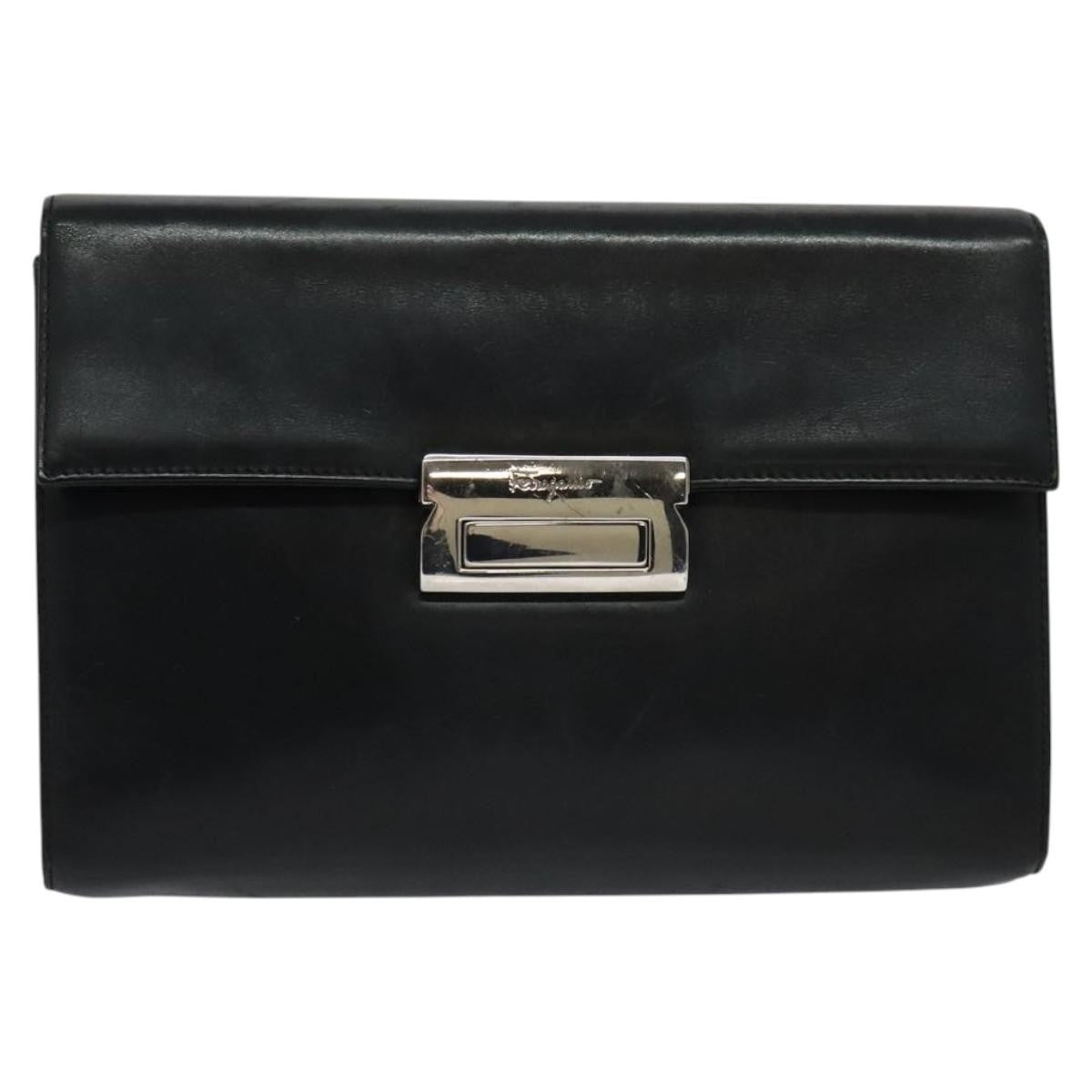 Salvatore Ferragamo Vintage Gancini Pochette Leather, BLACK, LEATHER, Clutche & pouche