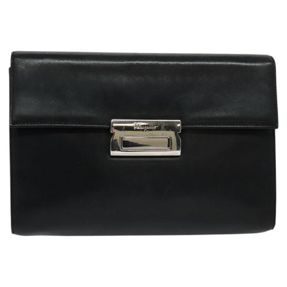 Salvatore Ferragamo Vintage Gancini Pochette Leather, BLACK, LEATHER, Clutche & pouche