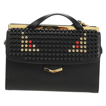 Fendi Demi Jour Monster Satchel Studded Leather, BLACK, LEATHER, Handbag