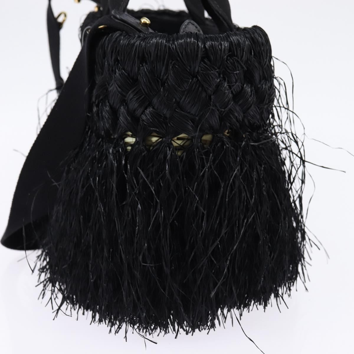 Prada Fringe Wicker Tote Woven Straw, BLACK, WOOD, Handbag