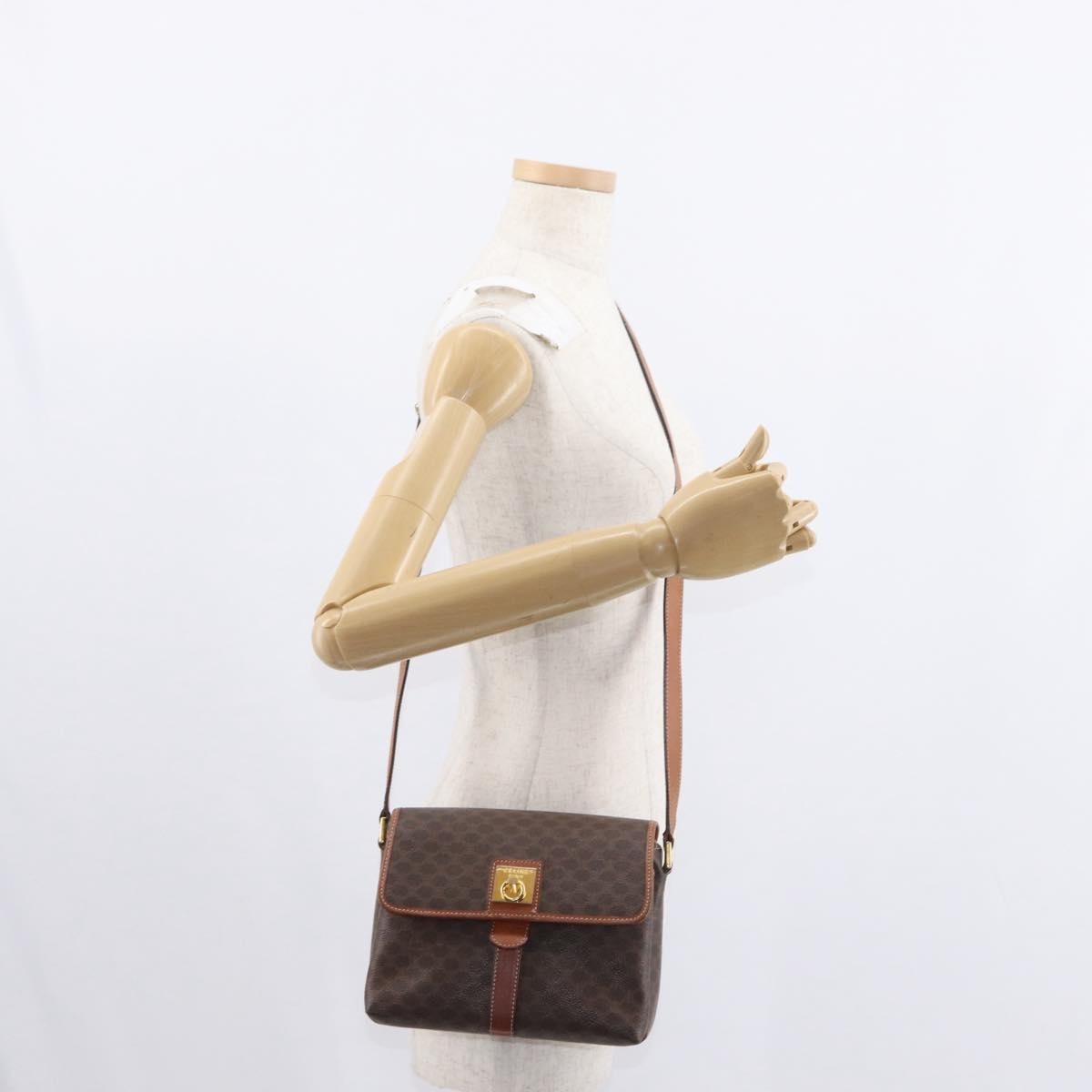 Celine Vintage Macadam Shoulder Bag Canvas and Leather, BROWN, CANVAS, Shoulder bag