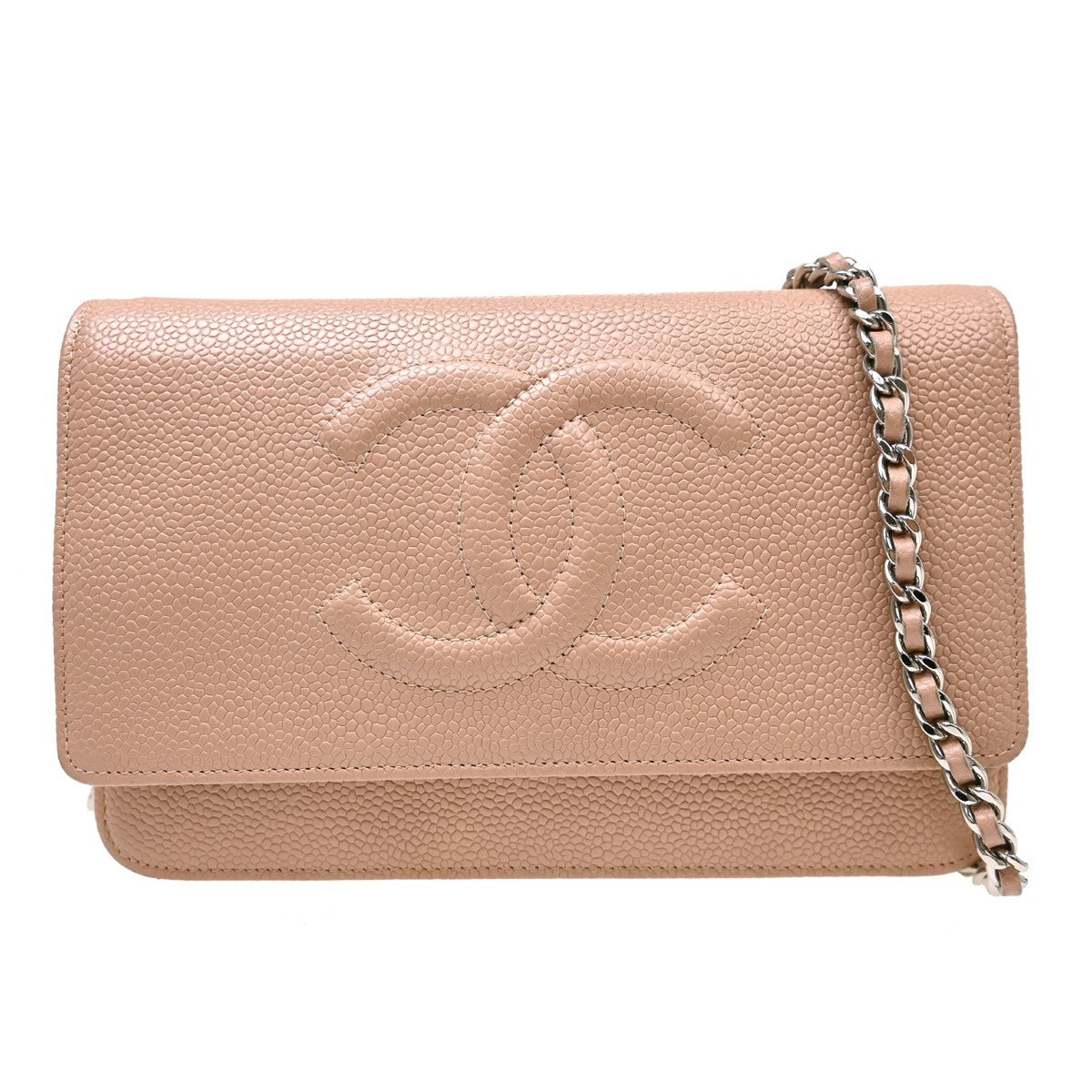 Chanel Logo Wallet on Chain Leather, Pink, Calfskin, Crossbody Bag