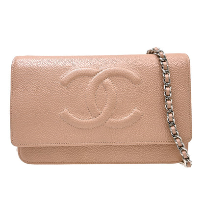 Chanel Logo Wallet on Chain Leather, Pink, Calfskin, Crossbody Bag