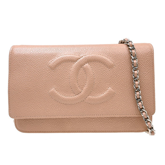 Chanel Logo Wallet on Chain Leather, Pink, Calfskin, Crossbody Bag