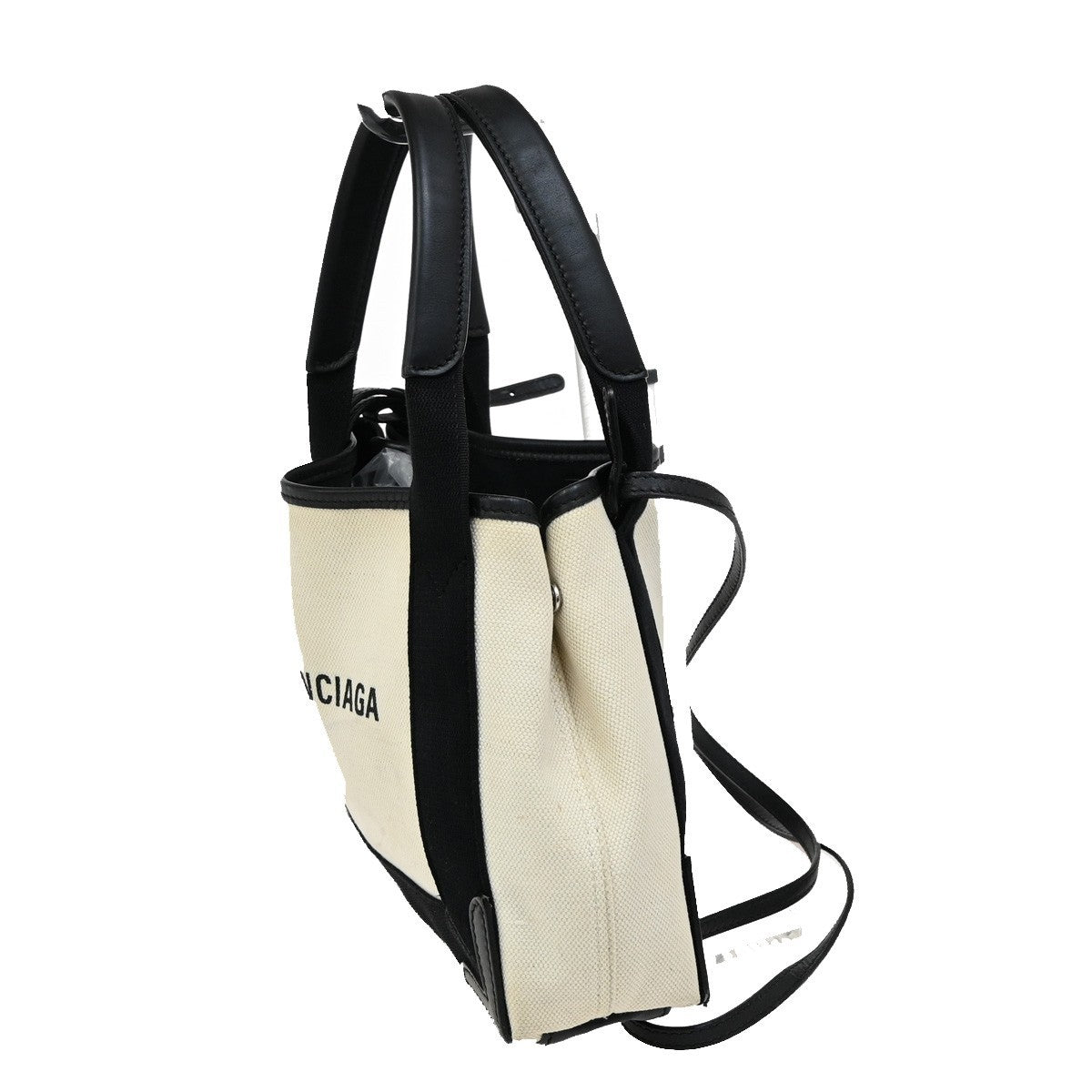 Balenciaga Navy Cabas Canvas with Leather, NAVY, CANVAS, Tote bag