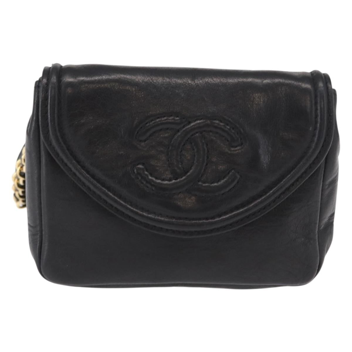 Chanel Chain Envelope Belt Bag Quilted Calfskin, BLACK, LEATHER, Clutche & pouche