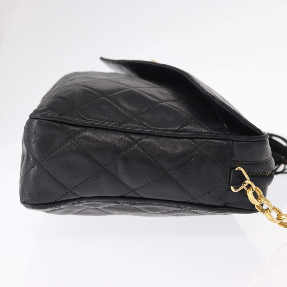 Chanel CC Chain & Tassel Front Pocket Camera Bag Quilted Lambskin, BLACK, LEATHER, Shoulder bag