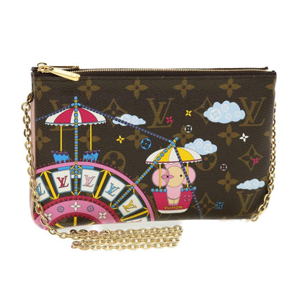 Louis Vuitton Double Zip Pochette Limited Edition Vivienne Xmas Monogram Canvas, BROWN, CANVAS, Clutche & pouche