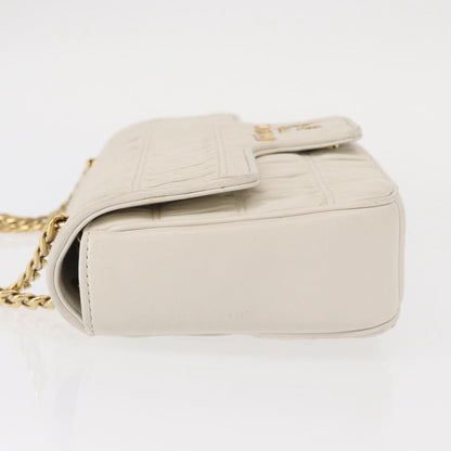 Prada Chain Flap Shoulder Bag Nappa Gaufre, WHITE, LEATHER, Shoulder bag