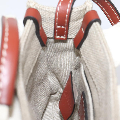 Chloe Woody Tote Canvas with Leather, BEIGE, CANVAS, Tote bag