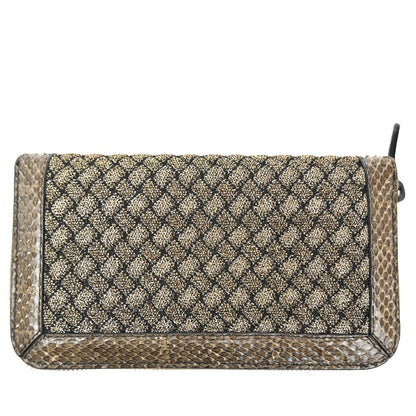 Bottega Veneta Intrecciato Long Zip  Wallet Leather, Brown, Leather, Wallet