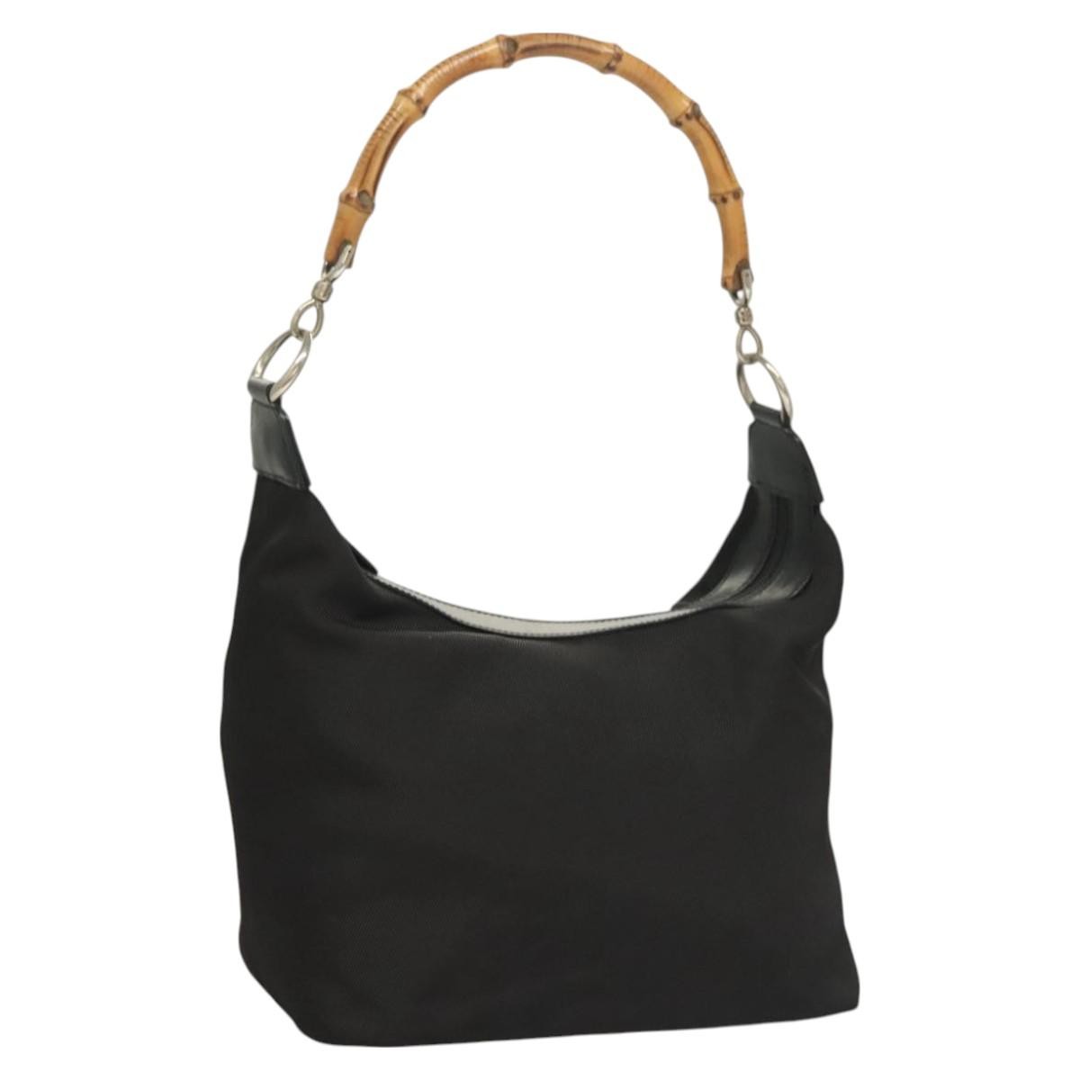 Gucci Vintage Bamboo Shoulder Bag Nylon, BLACK, NYLON, Shoulder bag