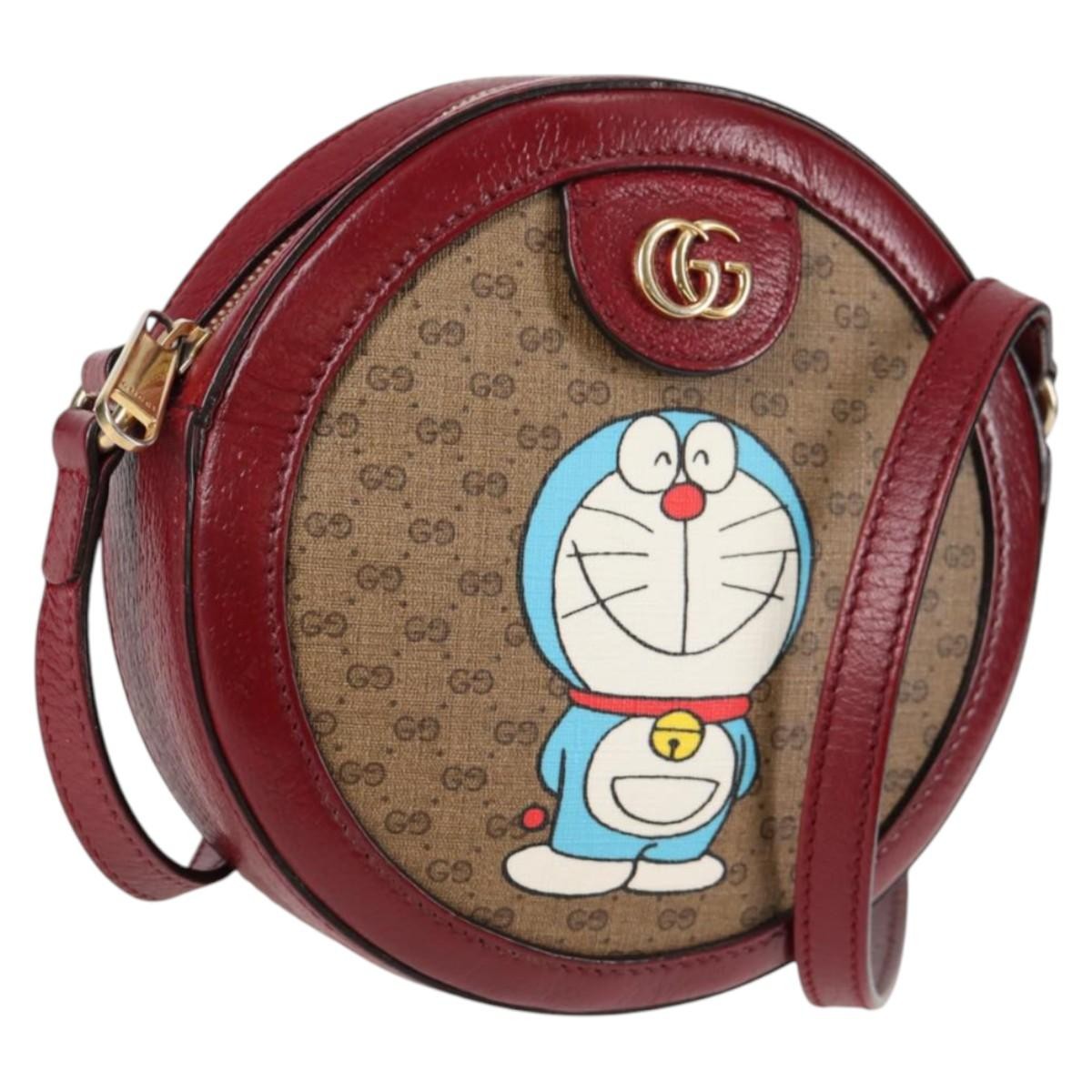Gucci Doraemon Round Shoulder Bag Printed Mini GG Coated Canvas, BEIGE, PVC, Shoulder bag