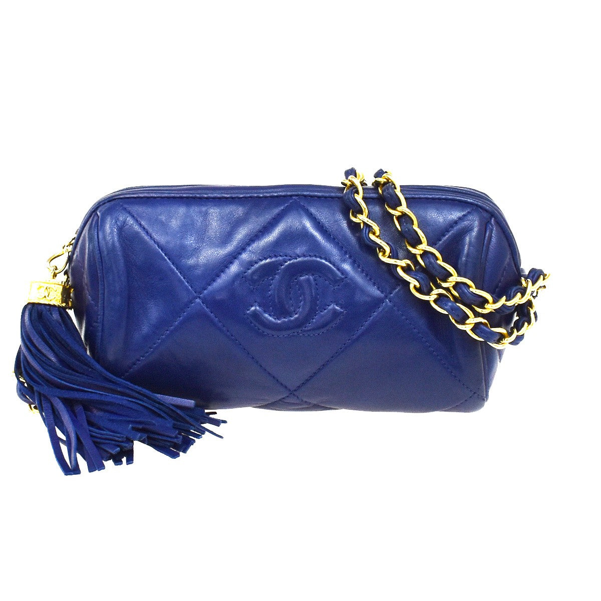 Chanel Vintage Diamond CC Barrel Bag Quilted Leather, BLUE, LEATHER, Shoulder bag