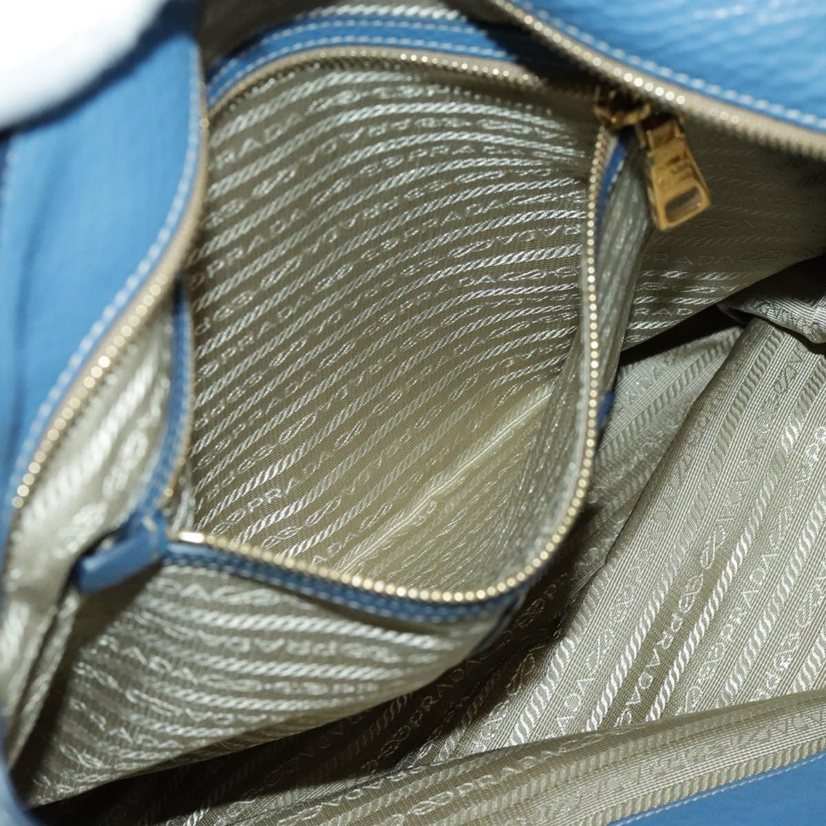 Prada Front Pocket Tote Vitello Daino, BLUE, LEATHER, Tote bag