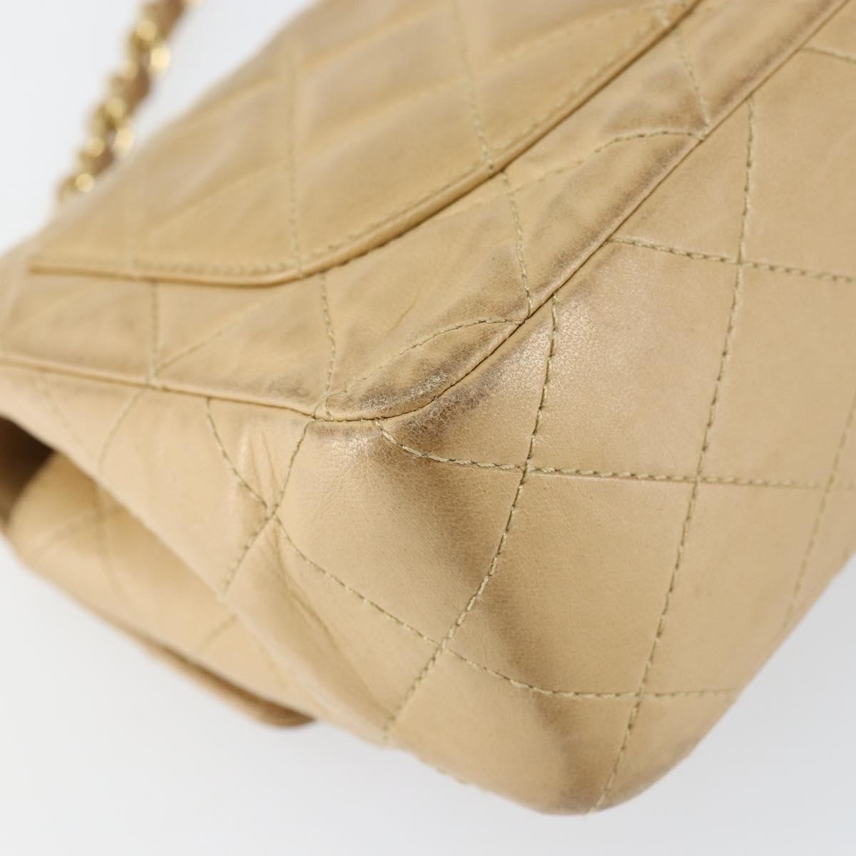 Chanel Vintage Square Classic Single Flap Bag Quilted Lambskin, BEIGE, LEATHER, Shoulder bag