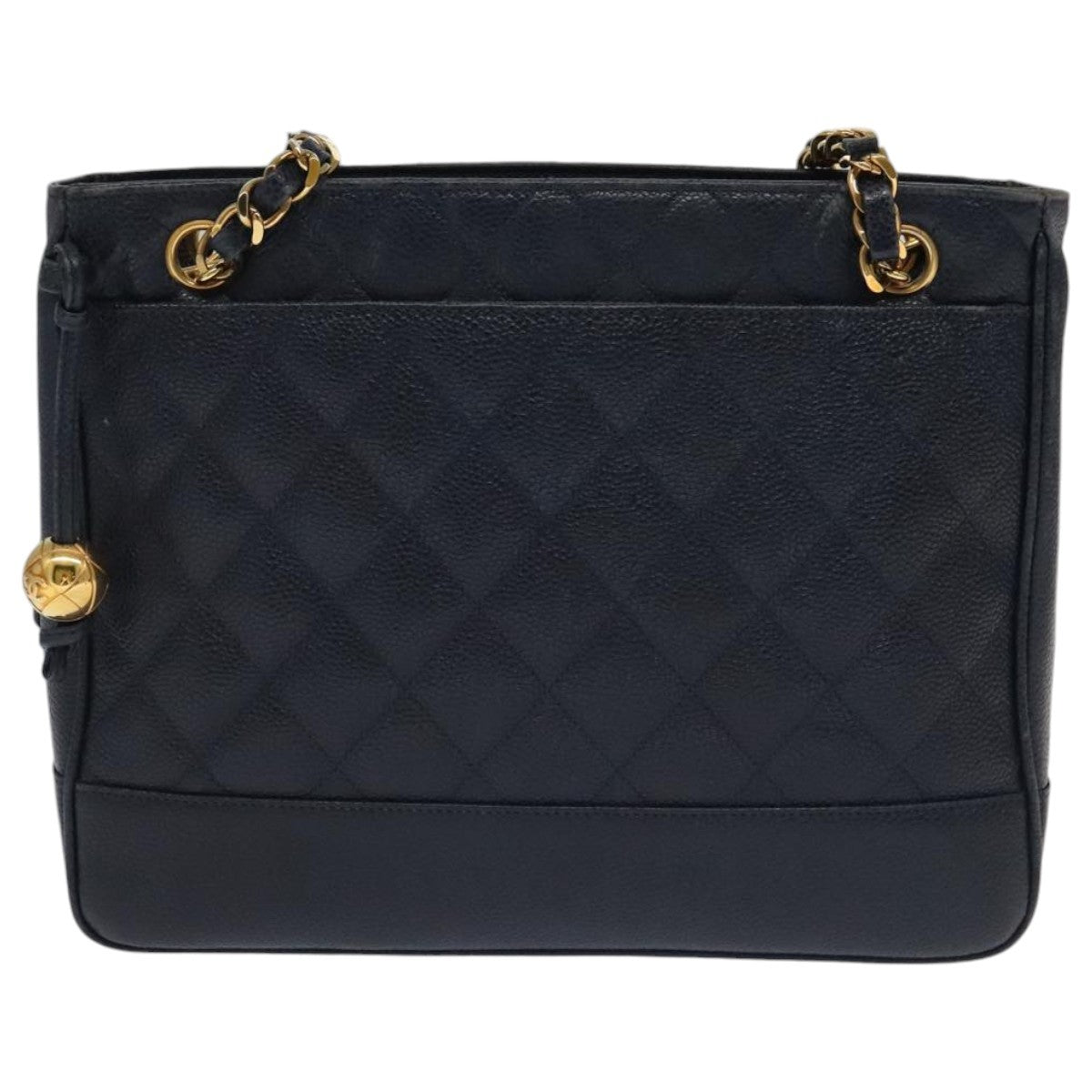 Chanel Vintage Stitched CC Shoulder Bag Caviar, NAVY, LEATHER, Shoulder bag