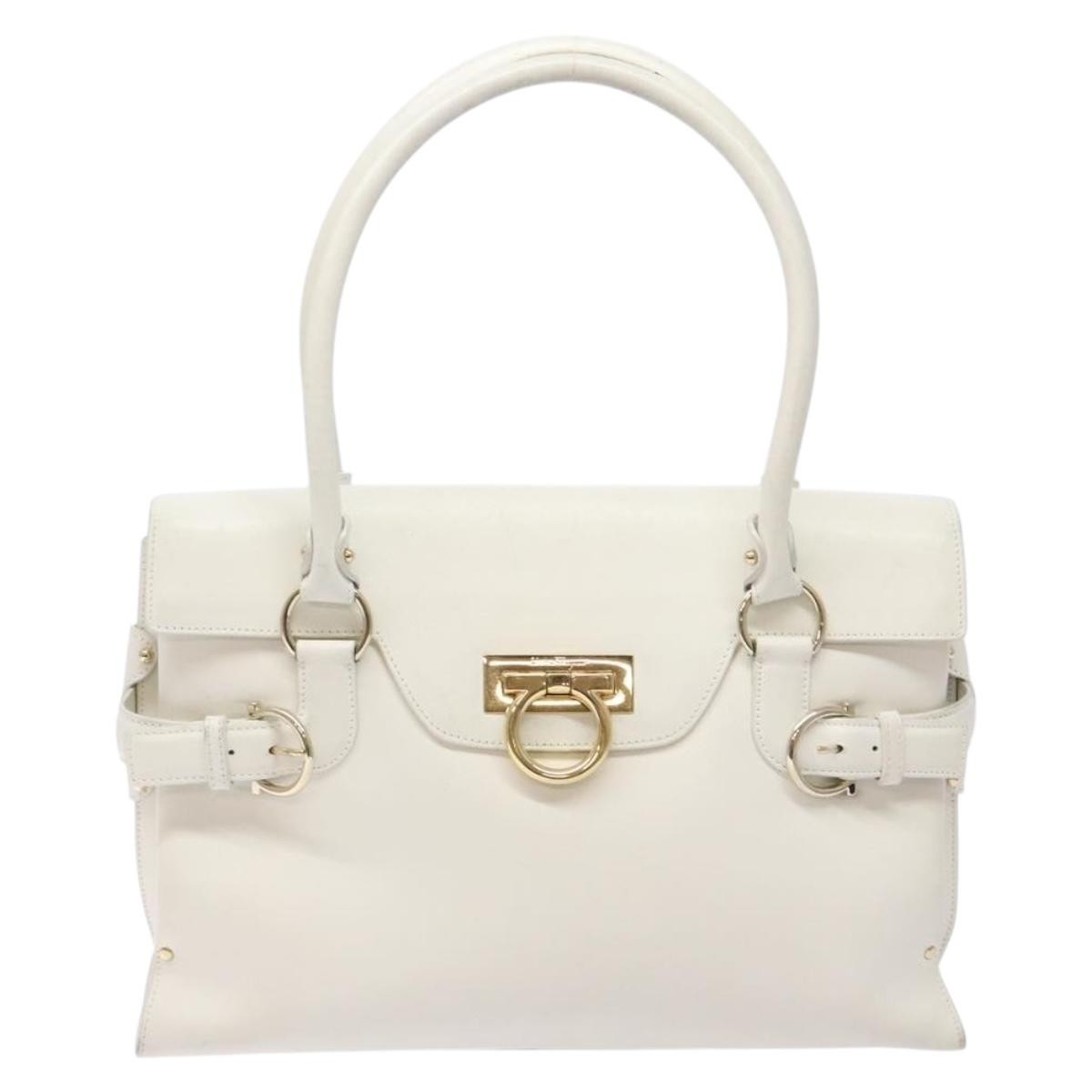 Salvatore Ferragamo Virna Satchel Leather, WHITE, LEATHER, Handbag