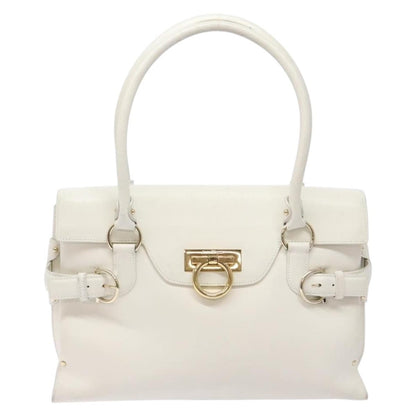 Salvatore Ferragamo Virna Satchel Leather, WHITE, LEATHER, Handbag