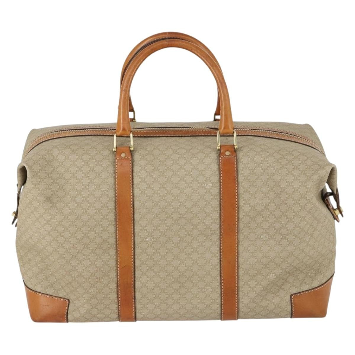 Celine Vintage Macadam Boston bag Canvas and Leather, BEIGE, CANVAS, Travel bag