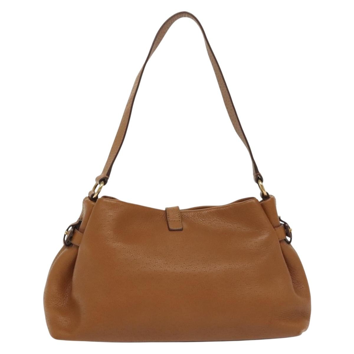 Salvatore Ferragamo Gancini Shoulder Bag Leather, BROWN, LEATHER, Handbag