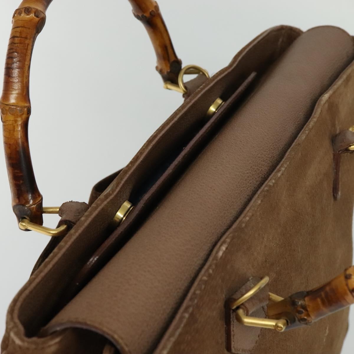 Gucci Bamboo Handle Tote Suede, BROWN, SUEDE, Tote bag