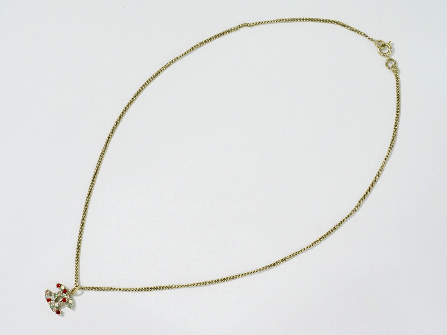 Chanel Rainbow CC Pendant Necklace Metal and Crystals, GOLD, GOLD_PLATED, Necklace