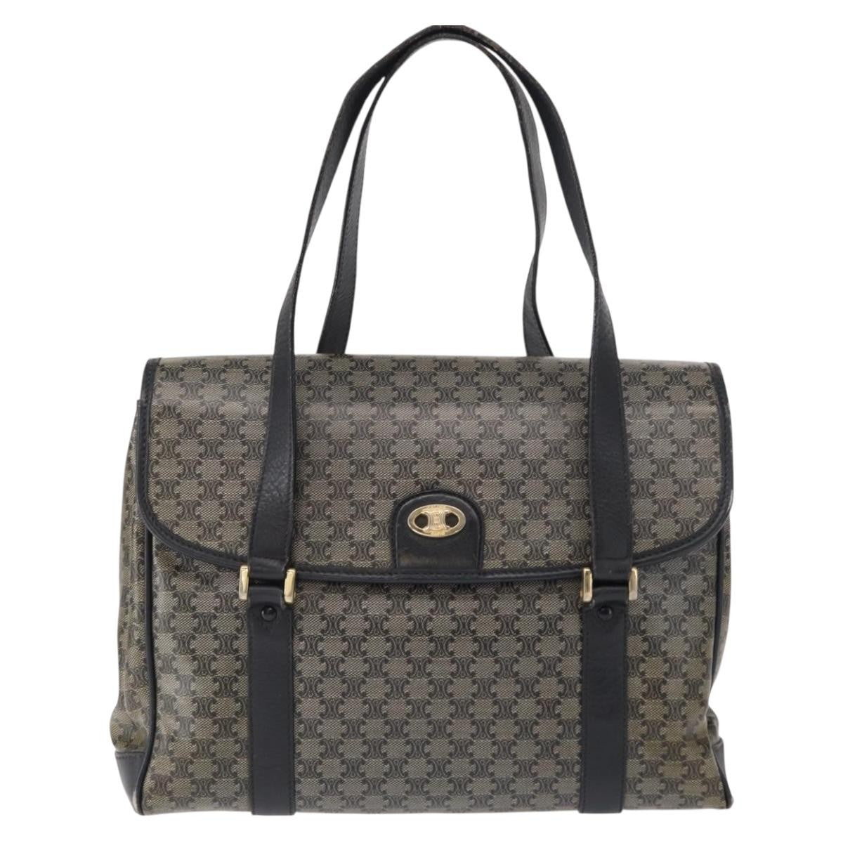 Celine Vintage Macadam Shoulder Bag Canvas and Leather, BLACK, CANVAS, Shoulder bag