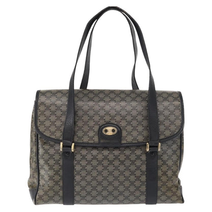 Celine Vintage Macadam Shoulder Bag Canvas and Leather, BLACK, CANVAS, Shoulder bag