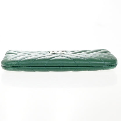 Chanel Card Case Leather, GREEN, LEATHER, Clutche & pouche