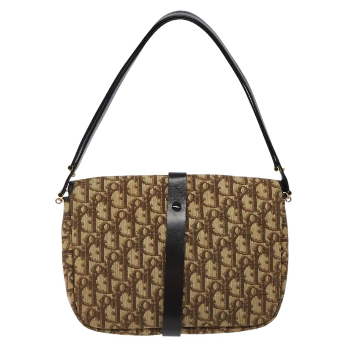 Christian Dior Vintage CD Flap Shoulder Bag Canvas, BROWN, CANVAS, Shoulder bag