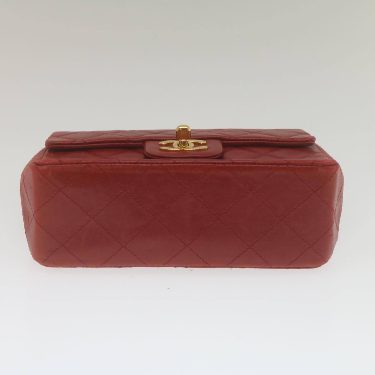 Chanel Vintage Square Chain Handle Flap Bag Quilted Lambskin, RED, LEATHER, Handbag