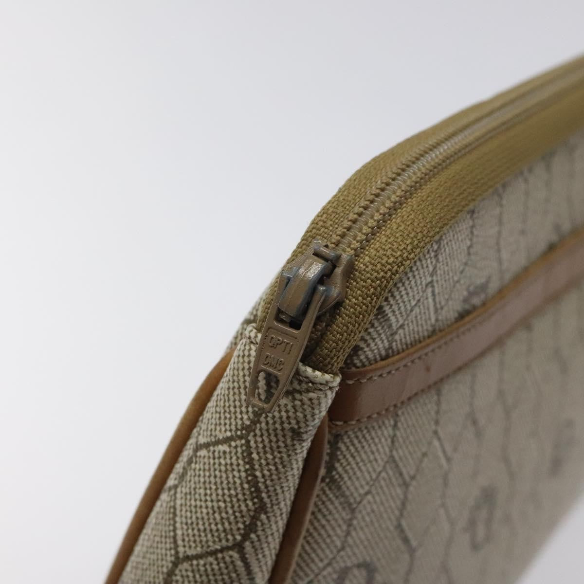 Christian Dior Vintage Honeycomb Zip Pouch Coated Canvas, BEIGE, CANVAS, Clutche & pouche