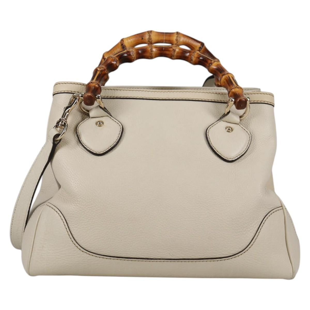 Gucci Diana Bamboo Top Handle Tote Leather, WHITE, LEATHER, Tote bag