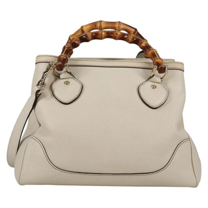 Gucci Diana Bamboo Top Handle Tote Leather, WHITE, LEATHER, Tote bag