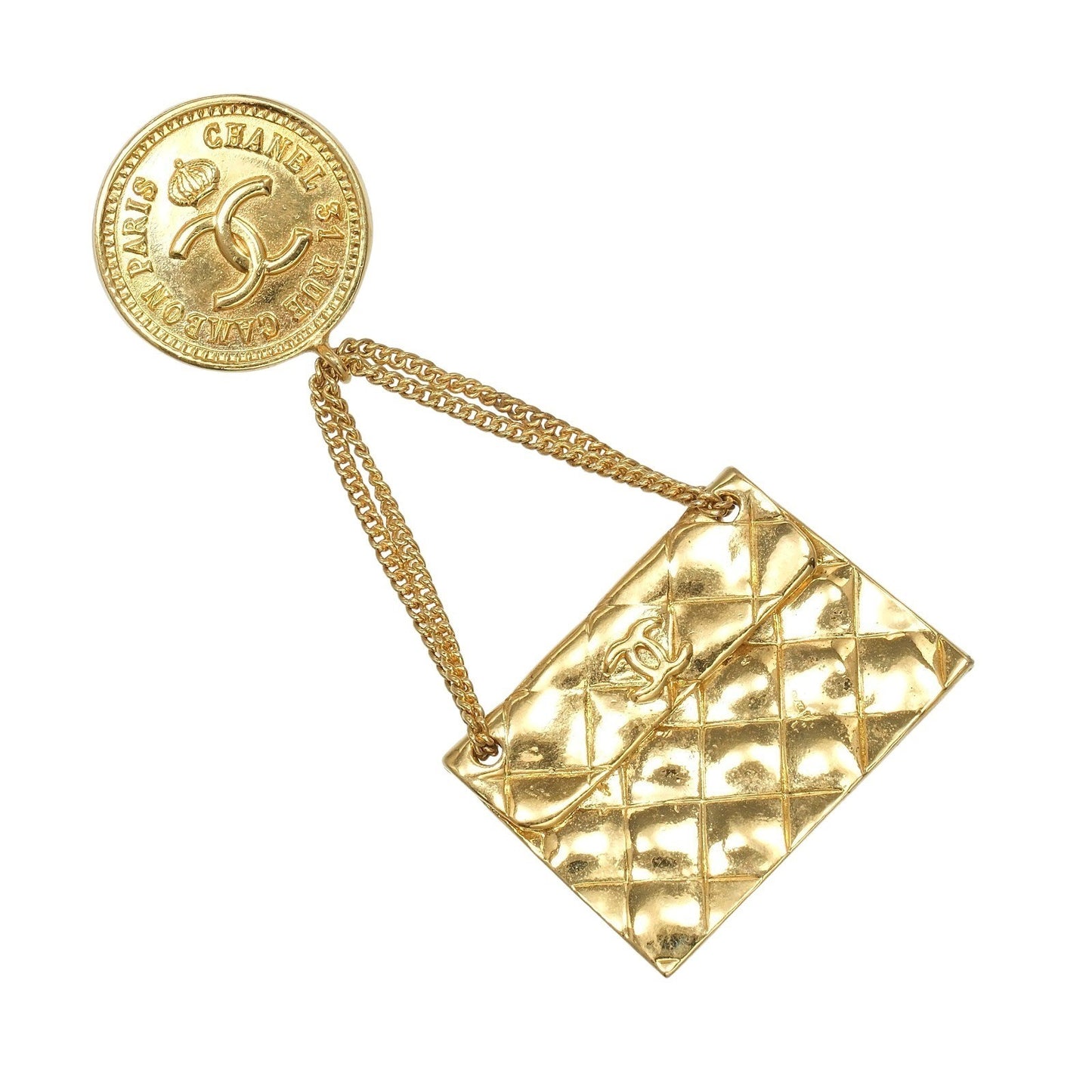 Chanel Vintage Medallion Flap Bag Brooch Metal, GOLD, GOLD_PLATED, Brooch