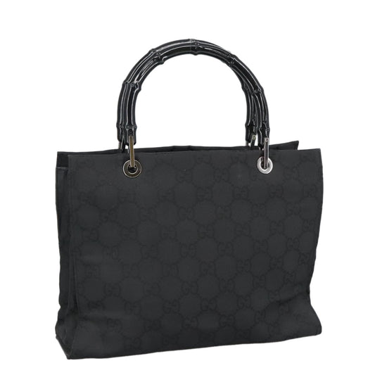 Gucci Vintage Bamboo Handle Tote GG Nylon, Black, Nylon, Tote Bag