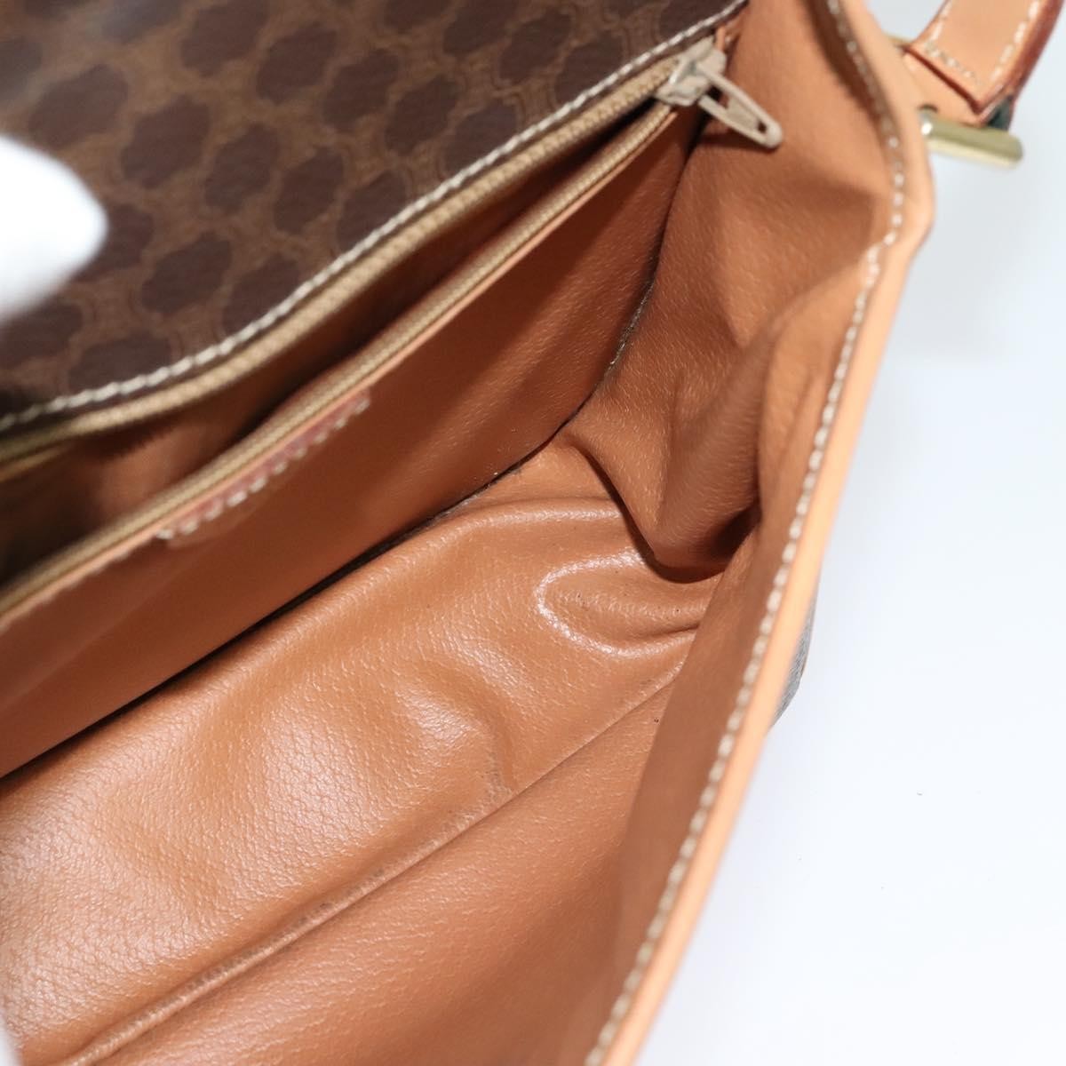 Celine Vintage Macadam Circle Logo Shoulder Bag Canvas and Leather, BROWN, CANVAS, Shoulder bag