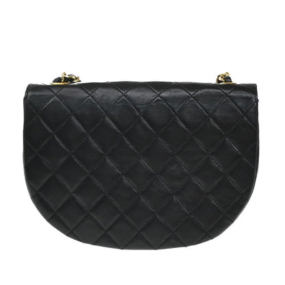 Chanel Vintage Half Moon Flap Bag Quilted lambskin, BLACK, LEATHER, Shoulder bag