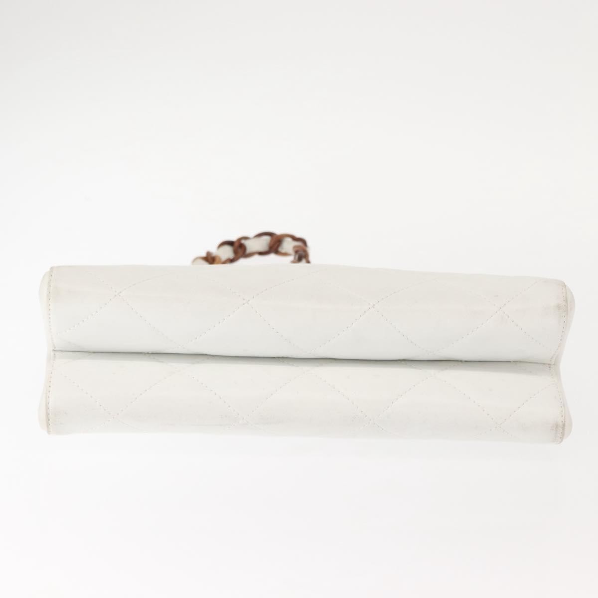 Chanel Wooden Frame Striped Shoulder Bag Leather, WHITE, LEATHER, Shoulder bag