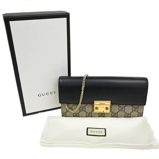 Gucci Padlock Continental Chain Wallet GG Coated Canvas and Leather, BROWN, CANVAS, Clutche & pouche