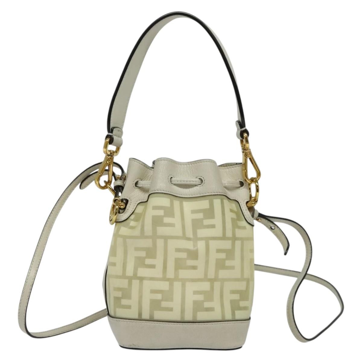 Fendi FF Logo Mon Tresor Bucket Bag Canvas, WHITE, CANVAS, Shoulder bag