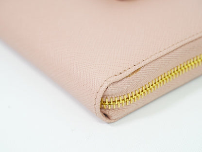Prada Bow Zip Around Wallet Saffiano Leather, PINK, LEATHER, Wallets