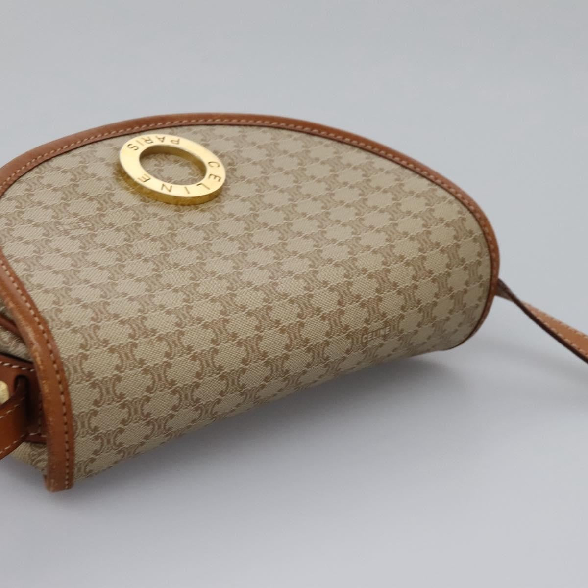 Celine Vintage Macadam Shoulder Bag Canvas and Leather, BEIGE, CANVAS, Shoulder bag