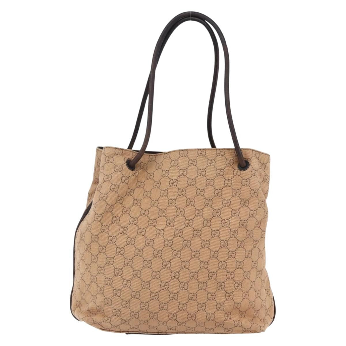 Gucci Vintage Open Shoulder Bag (Outlet) GG Canvas with Leather, BEIGE, CANVAS, Shoulder bag