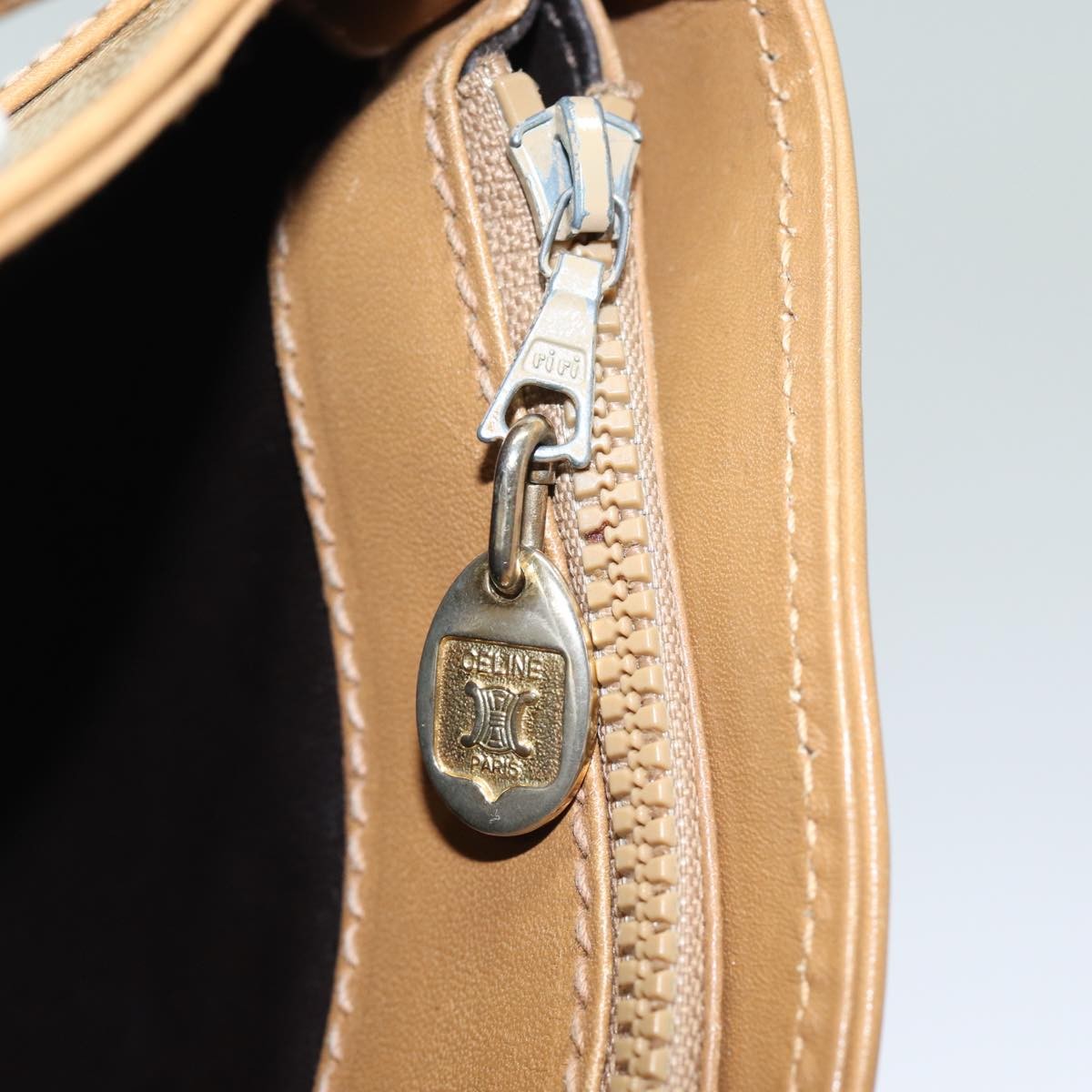 Celine Vintage Macadam Shoulder Bag Canvas and Leather, Beige, Canvas, Shoulder Bag