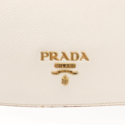 Prada Flap Crossbody Bag Vitello Daino, WHITE, LEATHER, Shoulder bag